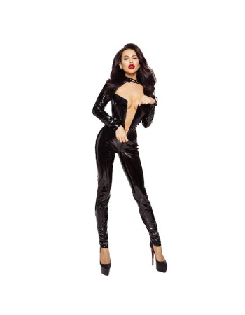 Leather Zipper Long Sleeve plus size one piece jumpsuit M6803