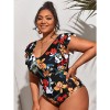 Print Bikini One Piece Swimsuit Plus Size Women Short Sleeve Swimsuit 387