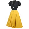 Contrast Color Christmas Formal Dovetail V-neck Puff Sleeves Dress CD1789