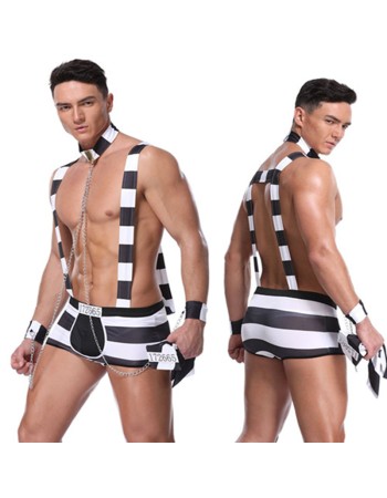 Prison Uniform Outfit Striped Men Costume Sexy Lingerie Vendor 20196