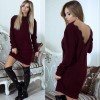 Women Long Sleeve Backless V Neck Lace Patchwork Sweater Dress M30413