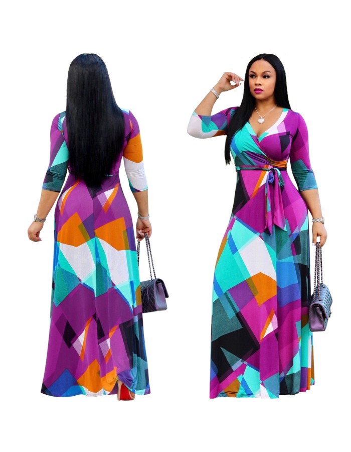 Hot Sale Long Printed Lady Dresses Casual Maxi Dress Women M8193
