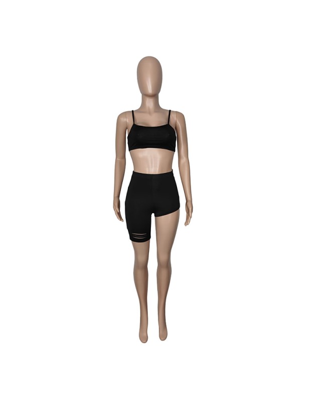 Sexy Tube Top Trendy Crop Top And Pants Solid Two Piece Set Short Set M050