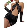 Women Sexy Lace Lingerie Halter Lace See-through Pajamas Dress YSF789