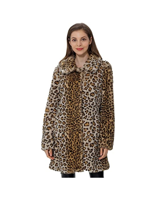 Black And White Extra Cover Women's Leopard Print Pocket Loose Plush Coat YM8629