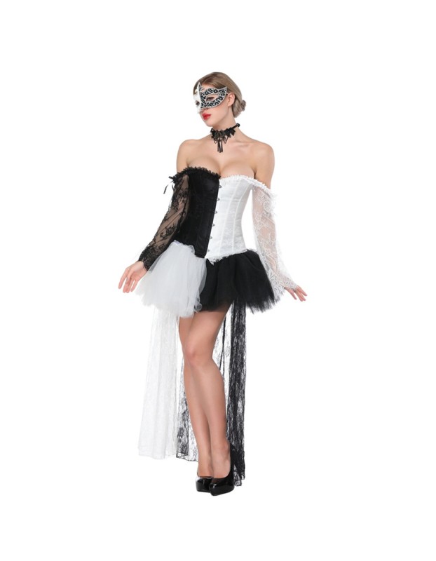 Black White Patchwork Corset With Mini Skirt M1419