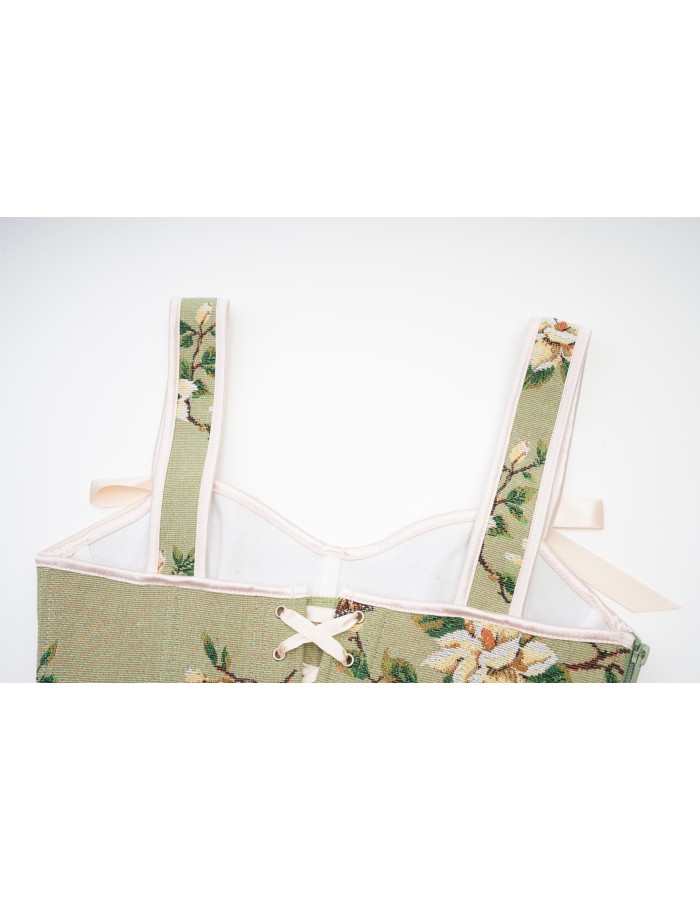 Green Vintage Floral Halter Corset Vest Cropped Tops 22053