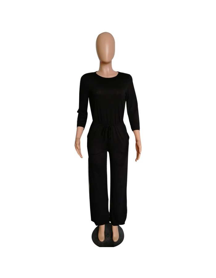 Women fashion soild color long sleeve loose causal jumpsuit m8303