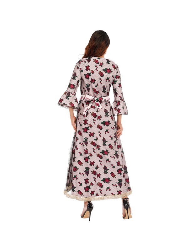 African Design Print Mesh Muslim Clothing Elegant Floral Women Party Dress 21275