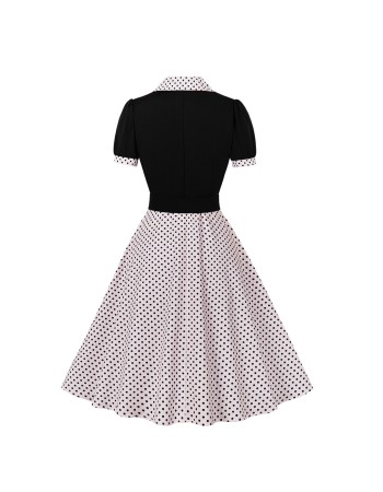 Women's 50s 60s Vintage Polka Dot Print Pin Up Rockabilly Dress With Belt M5173