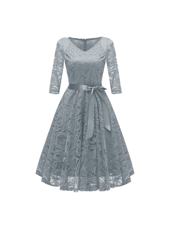 Ladies Casual Long-Sleeve Wedding Guest V-Collar Lace Girl Dress CD1592-1
