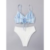 Women Blue White Wtriped Bikini Split Body Strap Swimsuit A2208