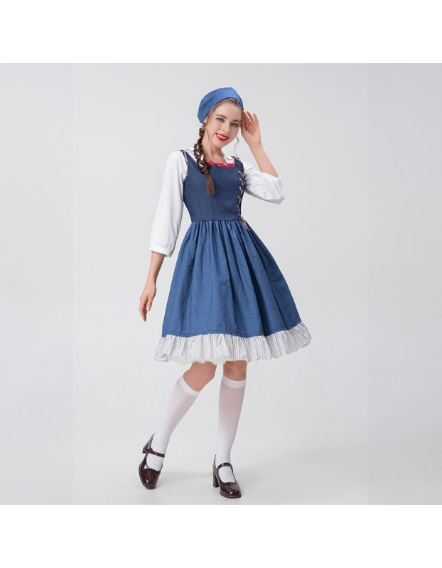 Halloween Long Dress Costume Blue Manor Maid Cosplay Beer Costume YM0922