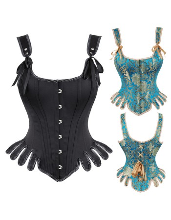 Sexy Steampunk Vinatge Jacquard Underbust Shoulder Straps Steel Boned Corset WK2209