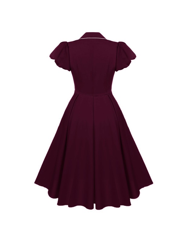Contrast Color Christmas Formal Dovetail V-neck Puff Sleeves Dress CD1789