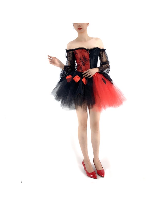 Women Corset Dress Halloween Witch Costume Clown Bustier With Skirt 1708