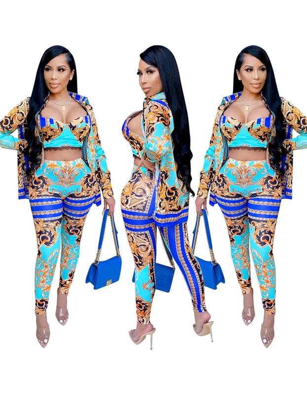 Milk Silk Women Sets Digital Printed Coat Vest Trousers Casual Suit X3690