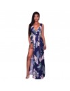 Lady summer maxi long dress Tie back Deep V neck slip up dress for women