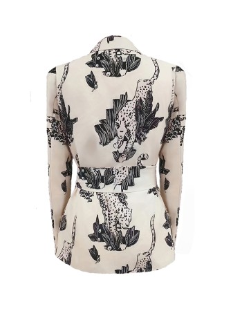 Splash-Ink Flower Print Dress Vintage Tie Waist Suit Jacket Woman Sexy Skirt 5176