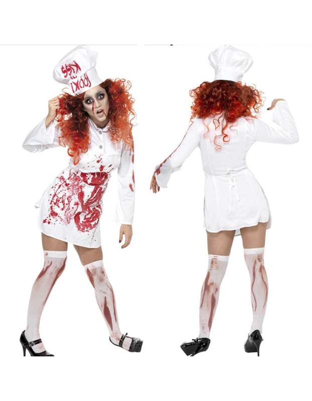 White Bloody Scary Nurse Halloween Costume M40500