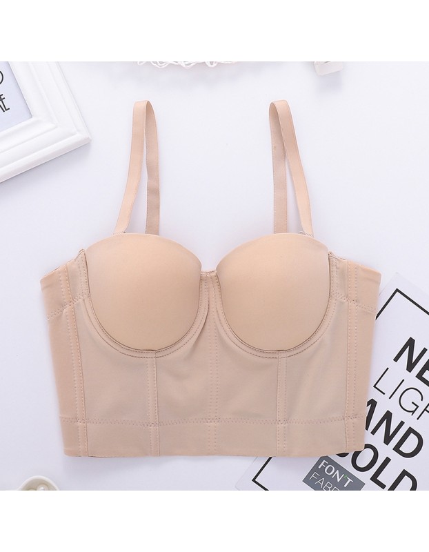 Solid Color Suspender Top Women Short Style Vest Sexy Fish Bone Wipe Chest 8081