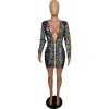 Long Sleeve Snake Print Women Sexy Bodycon Dresses m8337
