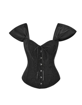 Jacquard Fabric Shoulder Belt Blouse Vintage Steel Buckle Short Sleeve Corset 21685A