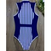 Ladies sexy retro printing zipper bikini V collar one-piece swimsuits