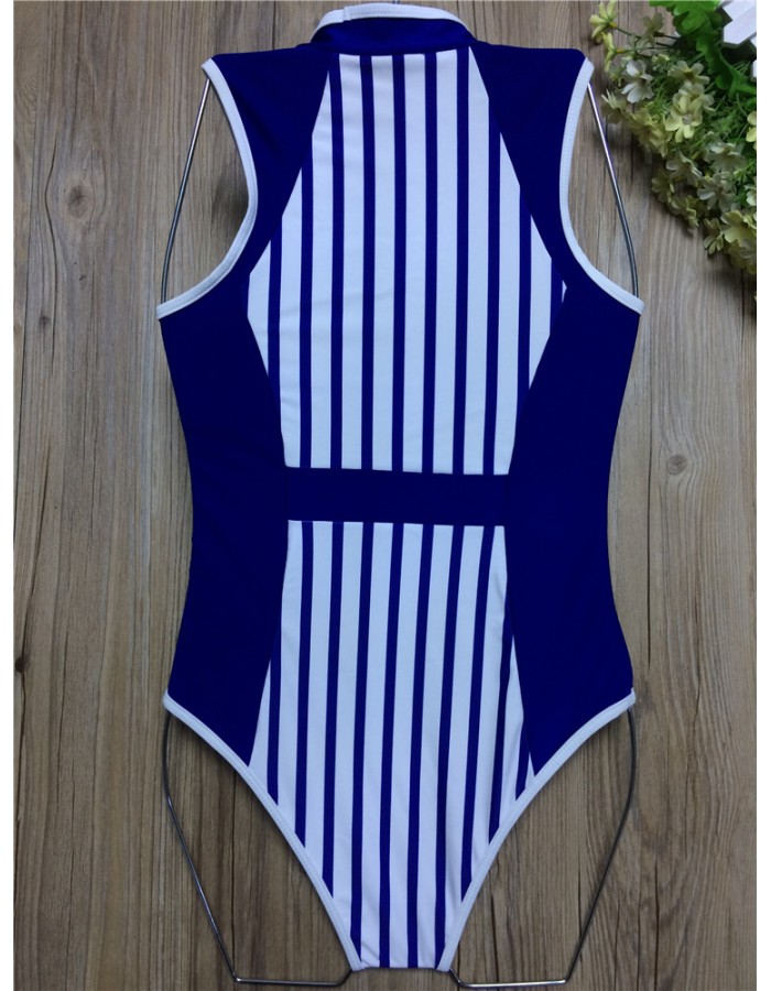 Ladies sexy retro printing zipper bikini V collar one-piece swimsuits