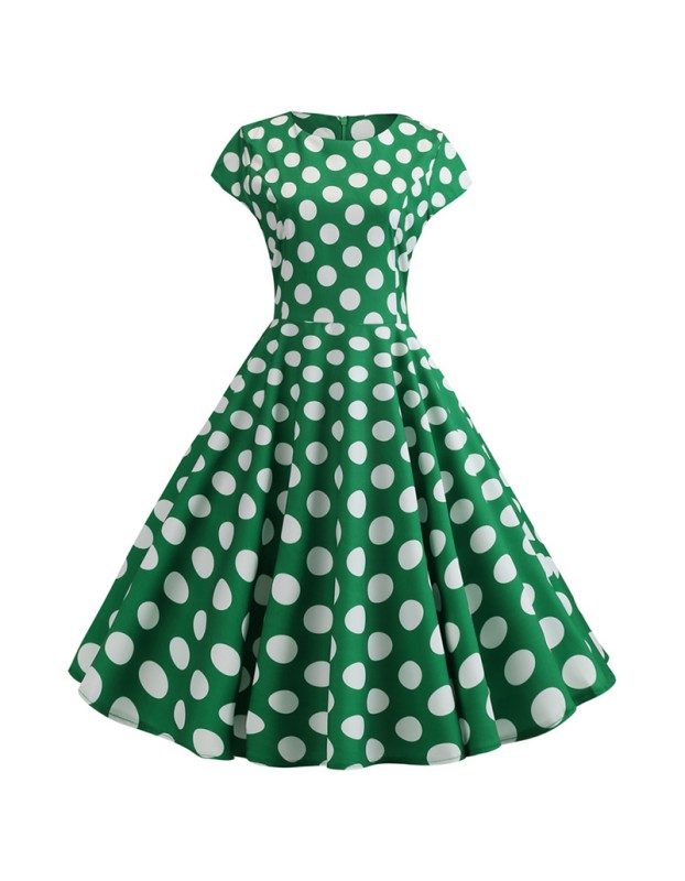 2022 Polka Dot Women Waist Temperament Swing Elegant Dress JY13654