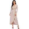 Long Skirt Floral Casual Summer With Belt Dinner Gown Evening Dresses Ladies 21413