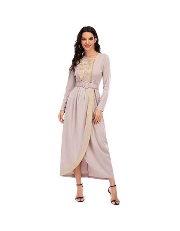 Long Skirt Floral Casual Summer With Belt Dinner Gown Evening Dresses Ladies 21413