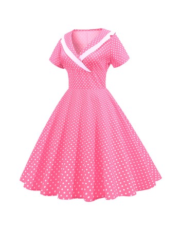 Polka Dots V Neck Women Casual Royal Blue Prom Spring Dresses JY15122
