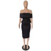 Sexy off shoulder ruffle women office dress M8402