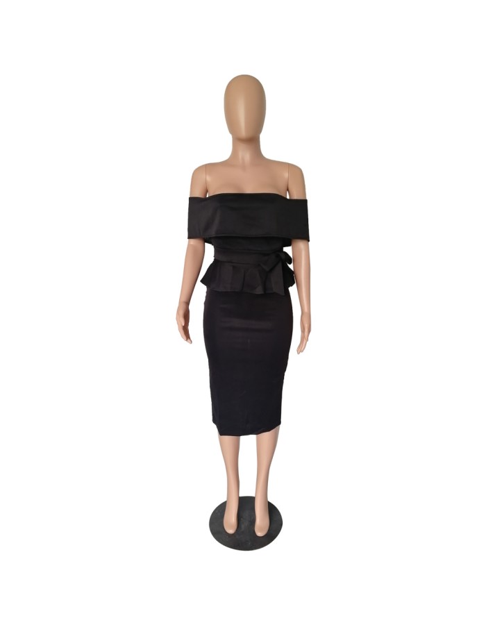 Sexy off shoulder ruffle women office dress M8402