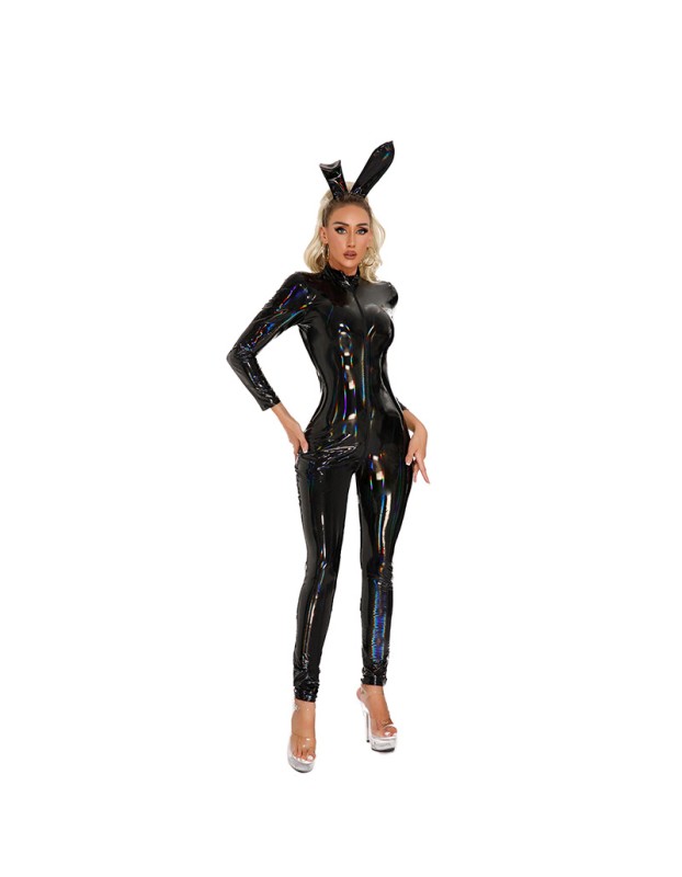 Leather Open Crotch Jumpsuit Shiny Magic Dead Bank Sexy Uniform Bodysuit XX6903