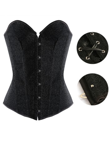 New Black Shiny Boned Overbust Corset M1402
