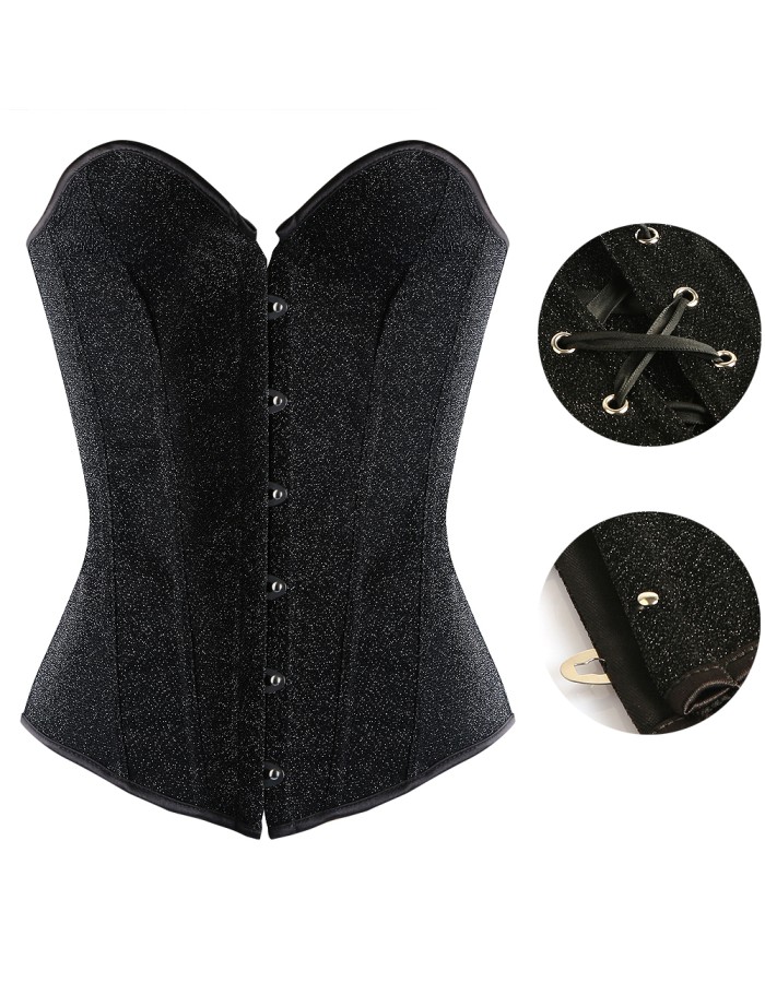 New Black Shiny Boned Overbust Corset M1402