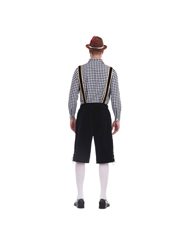 German Traditional Oktoberfest Plaid Shirt Men Beer Suspender Suit Costume YM3645