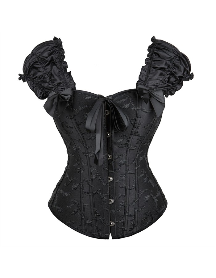 Black white elegant jacquard puff sleeve corset M1934