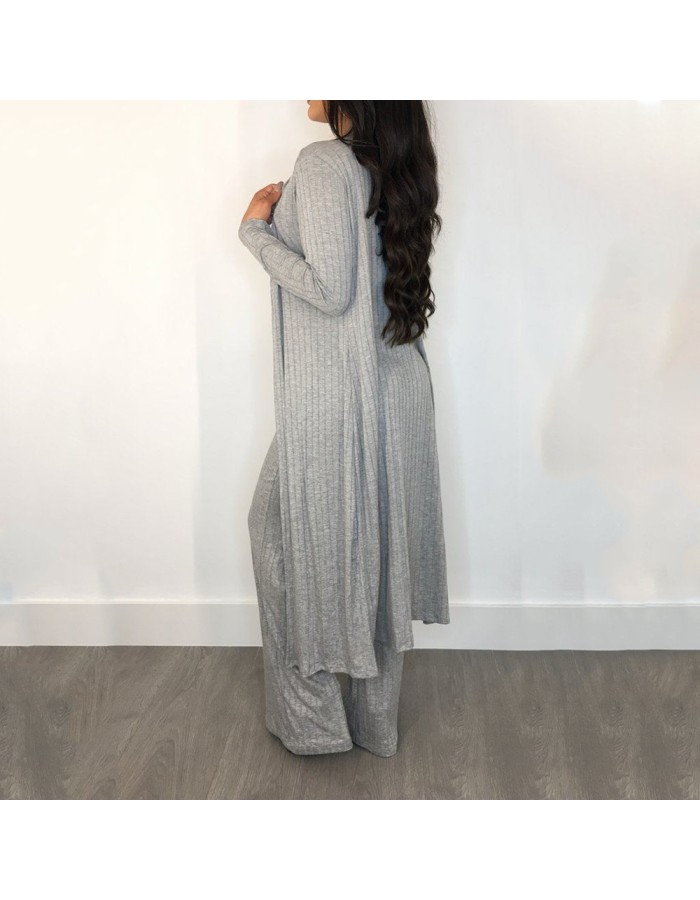 Solid Knitting Woman Autumn Winter 2 Piece Set M8263