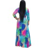 Summer Sexy V Neck Green Palm Leaf Print Holiday Maxi Dress m8408