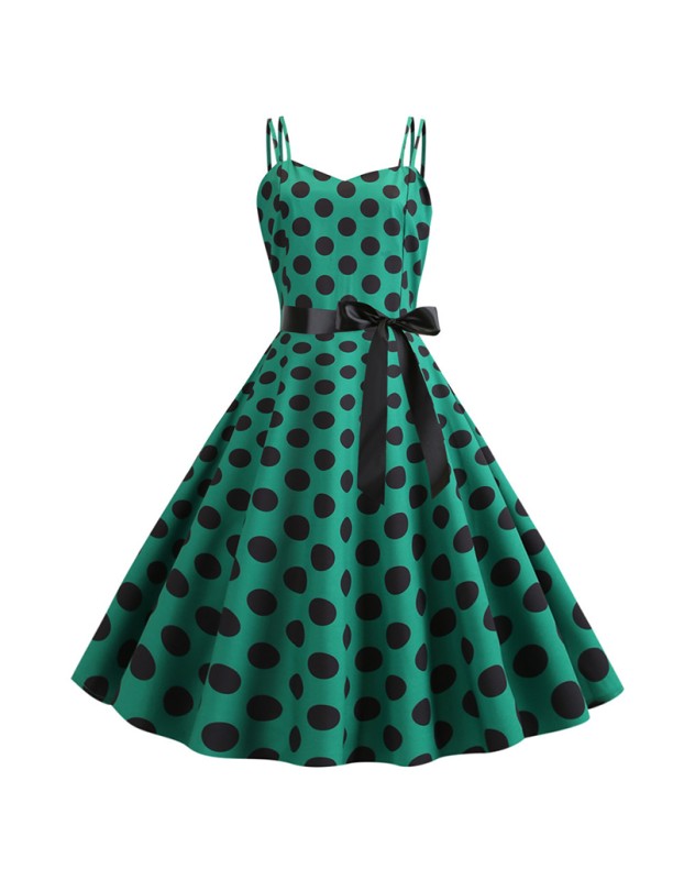 Suspender Retro 50S Black White Dot Party Sexy Trending Dress JY14085