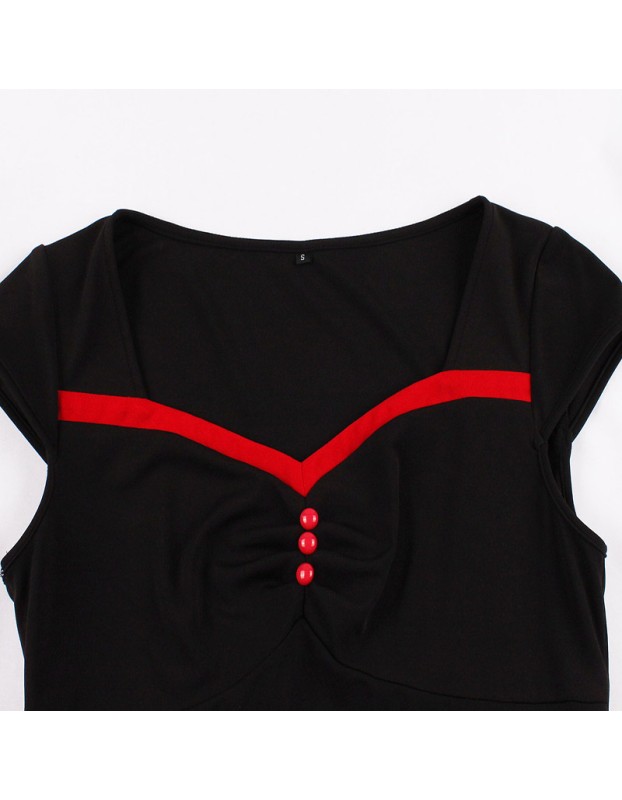 Fashion V-neck Dress Waist Short-Sleeved Folk Dance Swing Mid-Length Dress 5098