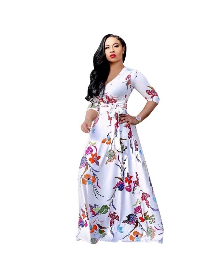 Hot Sale Long Printed Lady Dresses Casual Maxi Dress Women M8193