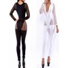 Black And White Holey Long Sleeves Bandage Bodycon Jumpsuit M3801