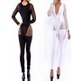 Black And White Holey Long Sleeves Bandage Bodycon Jumpsuit M3801