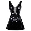 Women Sexy Lace-Up Wetlook PVC Bodycon Mini Dress M7036