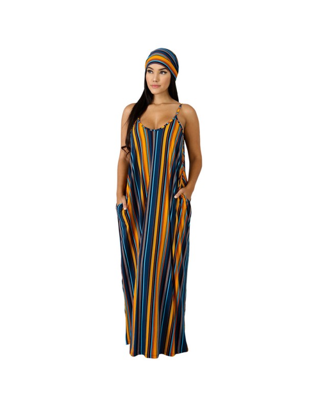 Women v neck spaghetti strap loose beach casual long maxi dress M9034