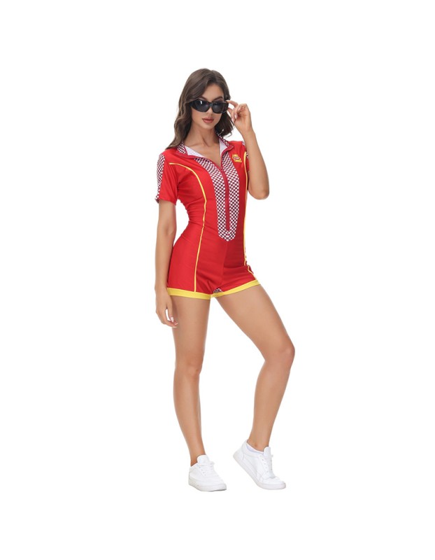 Checkered One Piece Racing Uniform Night Club Cheerleading Stage Costumes MS5062